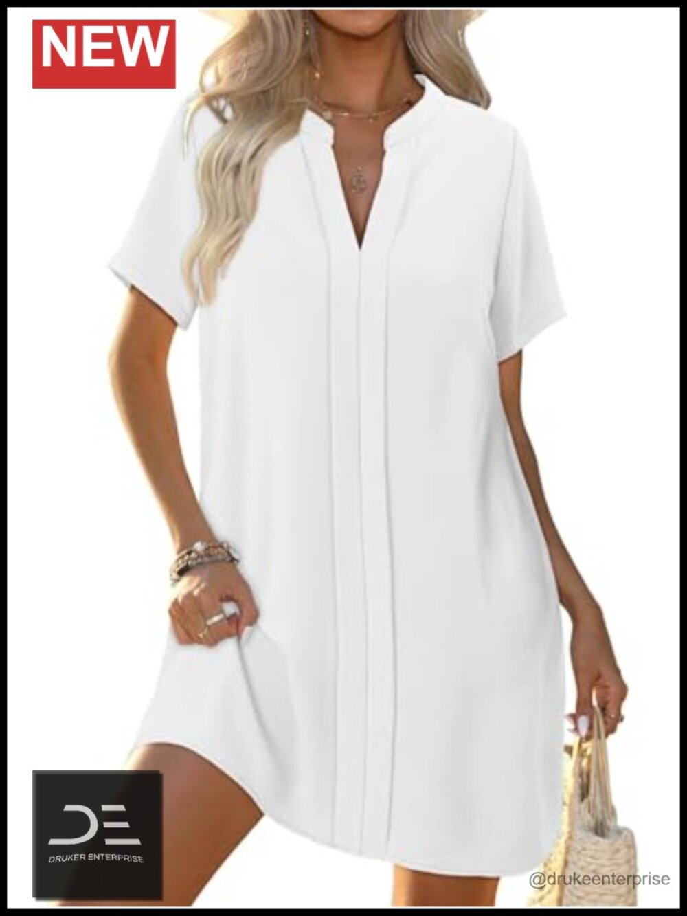 Flowy V Neck Short Sleeve Loose Fit Casual Summer Dress